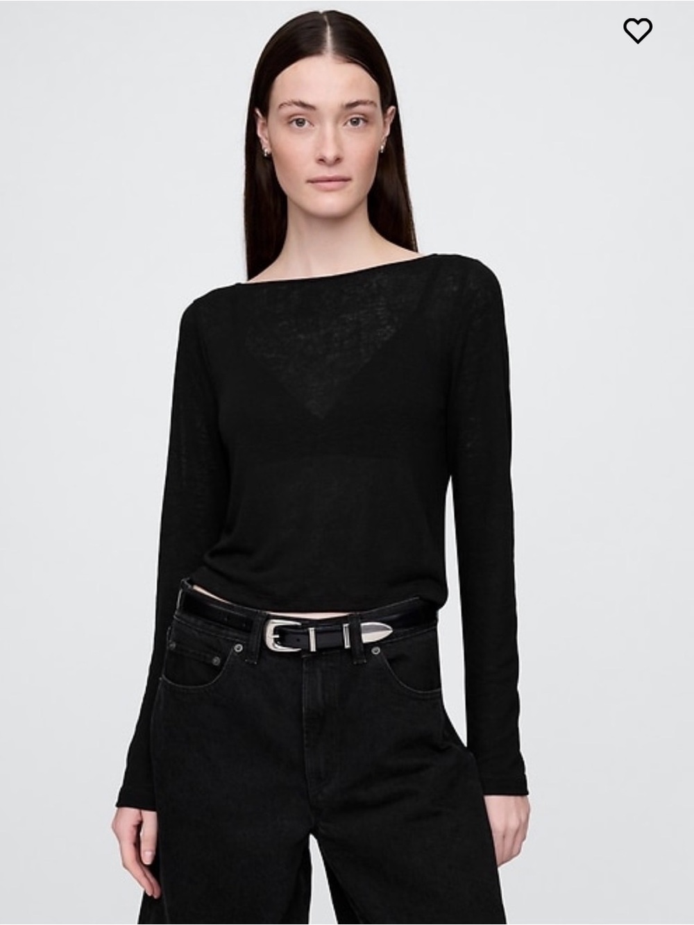 GAP Linen jersey cropped T-shirt. Black. Size Large.